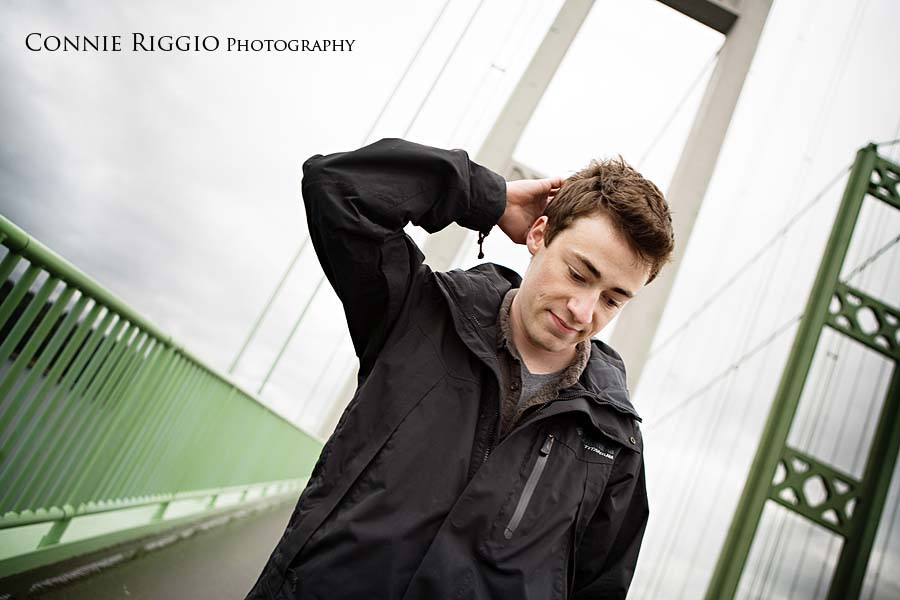 Hand on head Bridge Cool Guy Senior Portrait Photographer
