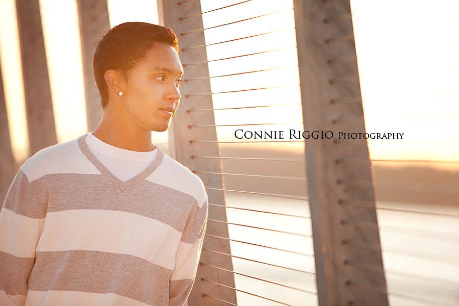 Looking to side on bridge Steilacoom Tacoma Seattle Senior Photographer