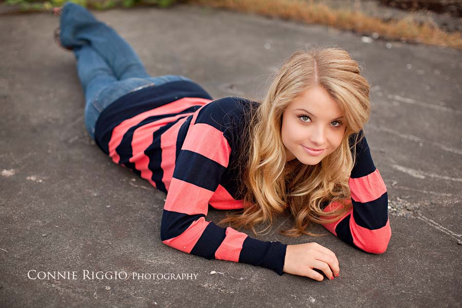 Laying on Stomach Stripes Tacoma Best Senior Photographer